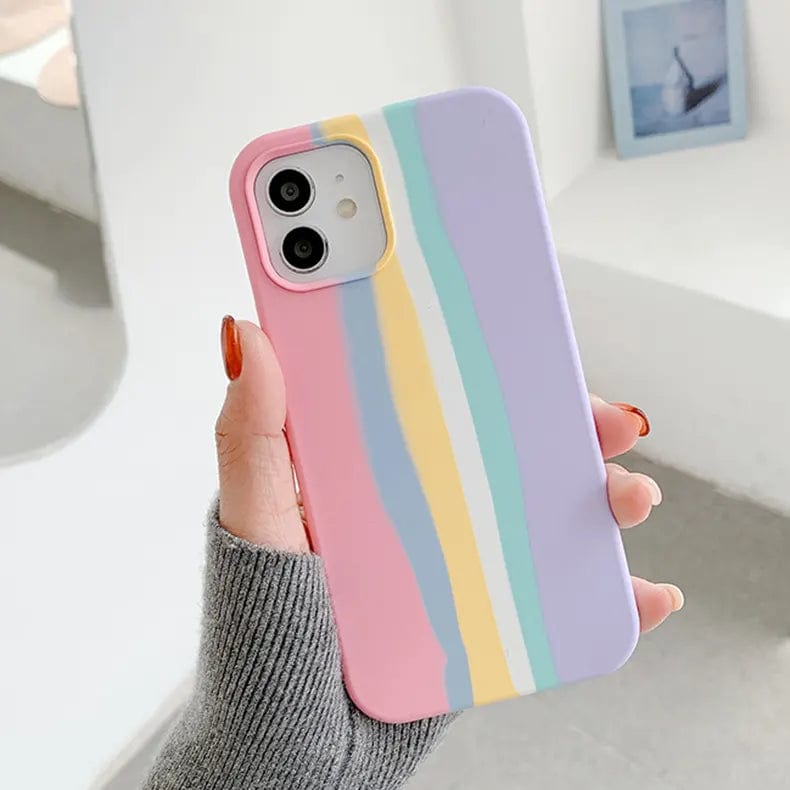 Rainbow Color Liquid Silicone Slim Soft Touch Phone Back Case for Apple iPhone iPhone 12 Pro Max / Pink Lavender - Ktusu