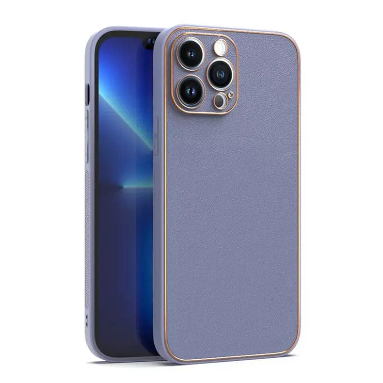 Electroplating Leather Texture TPU Edge Hard Phone Back Case for Apple iPhone iPhone 12 / Purple - Ktusu