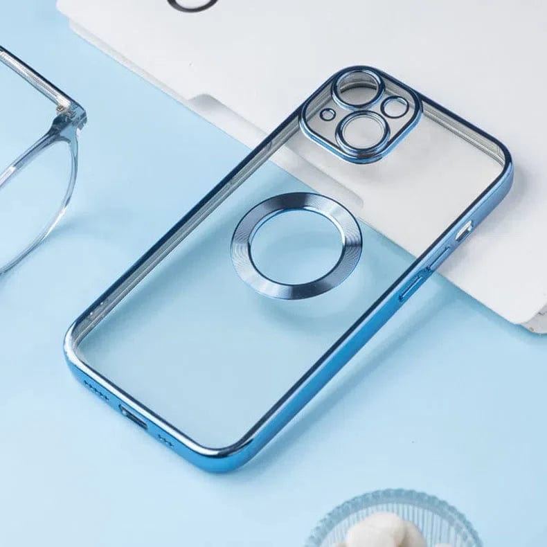 Silicone Soft transparent Lens Protection Chrome Phone Back Case for Apple iPhone iPhone 13 Pro Max / Blue - Ktusu