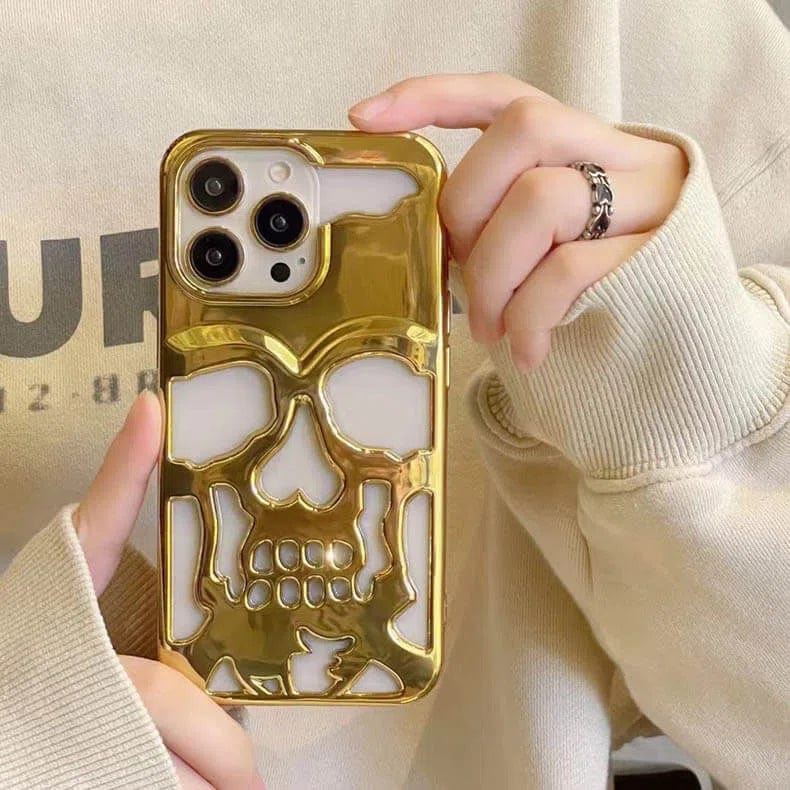 Hollow Skull Design Soft Phone Back Case for Apple iPhone iPhone 14 / Gold - Ktusu