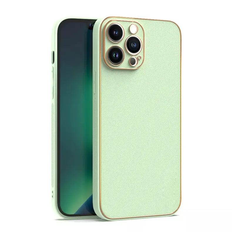 Electroplating Leather Texture TPU Edge Hard Phone Back Case for Apple iPhone iPhone 14 / Lime Green - Ktusu