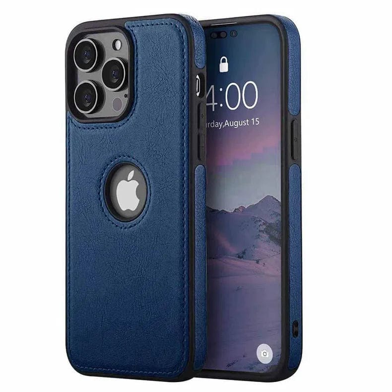 Slim PU lychee Leather Texture Hard Phone Back Case for Apple iPhone iPhone 14 Plus / Blue - Ktusu