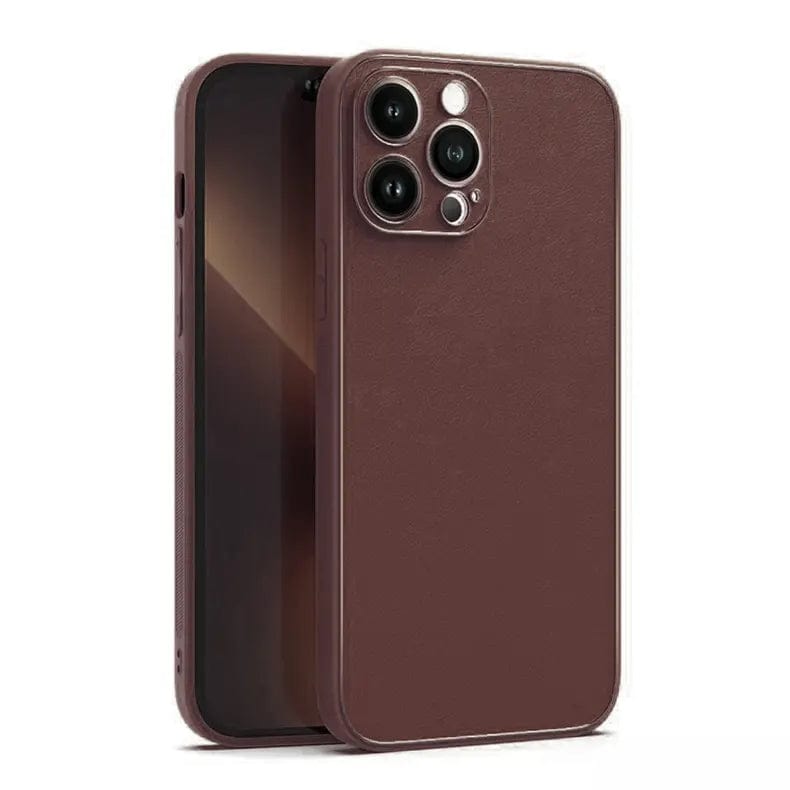 Electroplating Leather Texture TPU Edge Hard Phone Back Case for Apple iPhone iPhone 14 Plus / Dark Brown - Ktusu