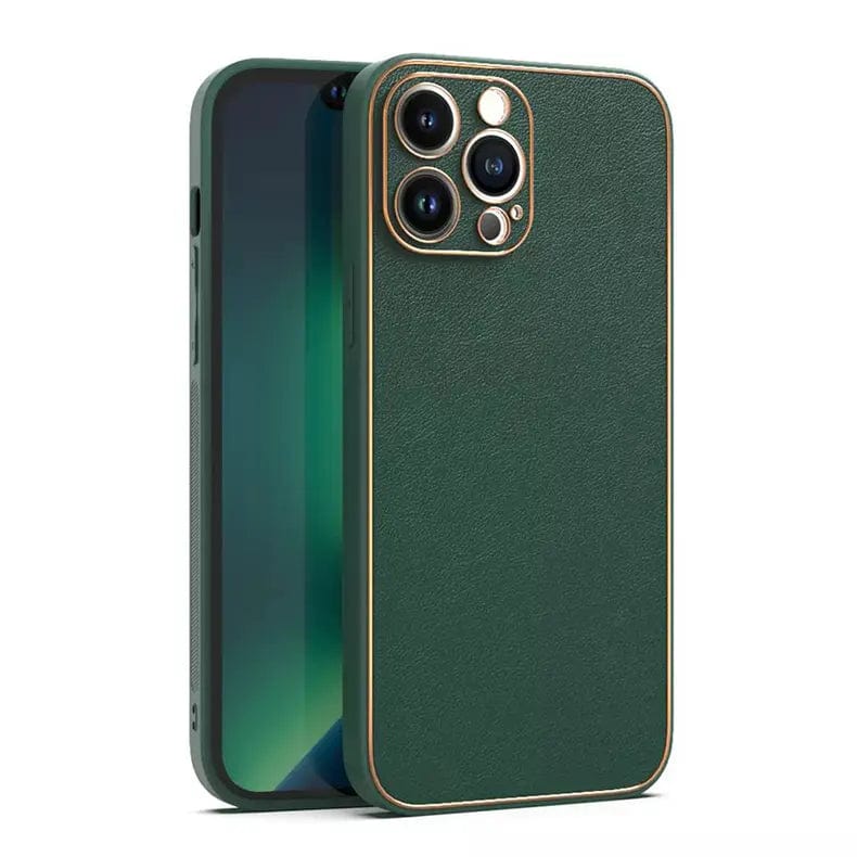 Electroplating Leather Texture TPU Edge Hard Phone Back Case for Apple iPhone iPhone 14 Plus / Green - Ktusu