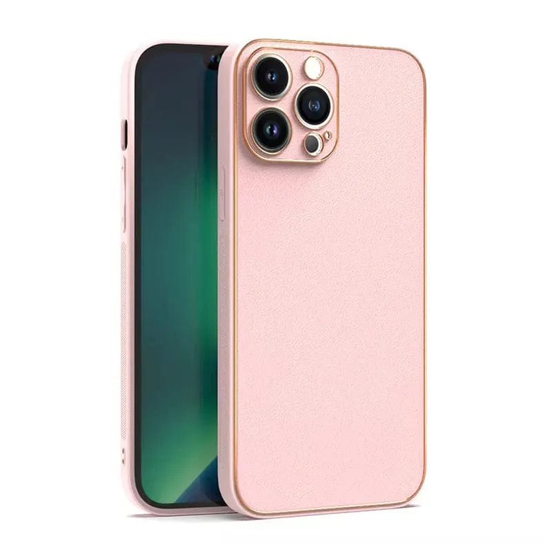 Electroplating Leather Texture TPU Edge Hard Phone Back Case for Apple iPhone iPhone 14 Plus / Pink - Ktusu