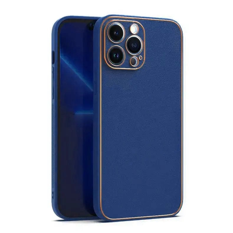 Electroplating Leather Texture TPU Edge Hard Phone Back Case for Apple iPhone iPhone 14 Plus / Royal Blue - Ktusu