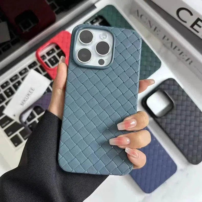 Luxury Weave Breathable Matte Silicone Soft Grid Phone Back Case for Apple iPhone iPhone 14 Pro Max / Alpine Blue - Ktusu