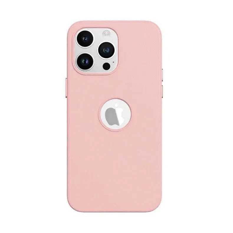 Leather Texture case with Logo Cut Hard Phone Back Case for Apple iPhone iPhone 14 Pro Max / Baby Pink - Ktusu