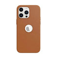 Leather Texture case with Logo Cut Hard Phone Back Case for Apple iPhone iPhone 14 Pro Max / Brown1 - Ktusu