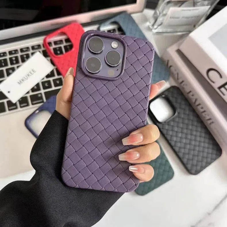 Luxury Weave Breathable Matte Silicone Soft Grid Phone Back Case for Apple iPhone iPhone 14 Pro Max / Deep Purple - Ktusu