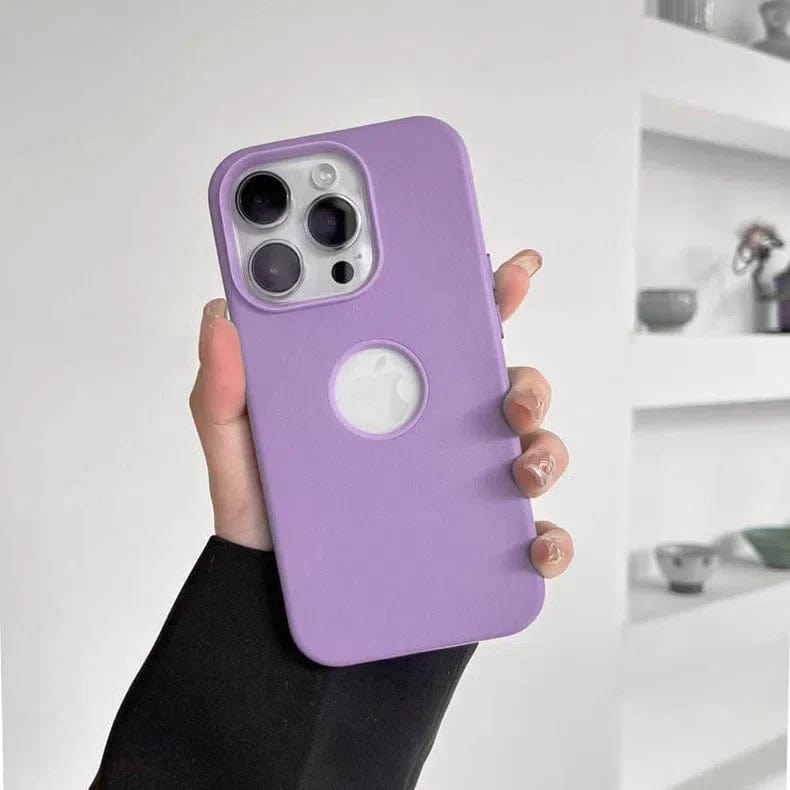 Leather Texture case with Logo Cut Hard Phone Back Case for Apple iPhone iPhone 14 Pro Max / Lavender - Ktusu