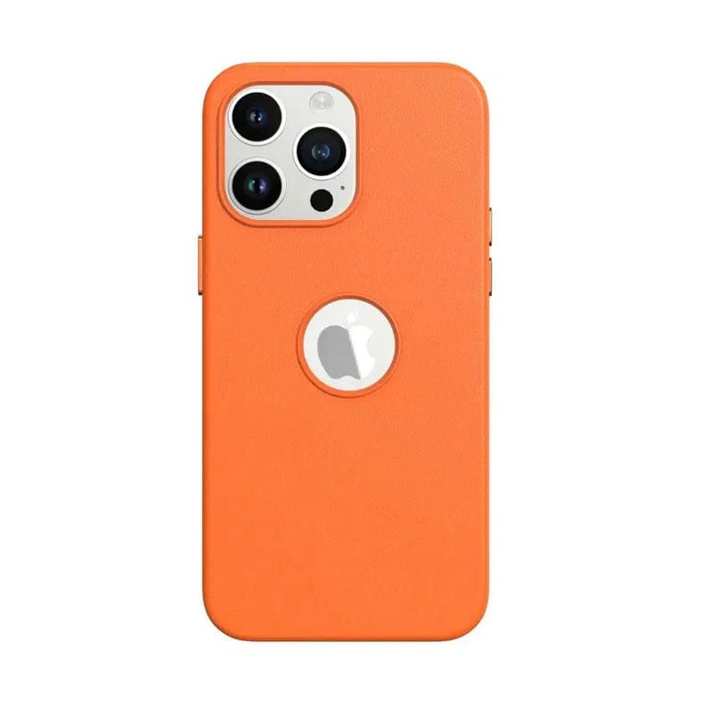 Leather Texture case with Logo Cut Hard Phone Back Case for Apple iPhone iPhone 14 Pro Max / Orange - Ktusu