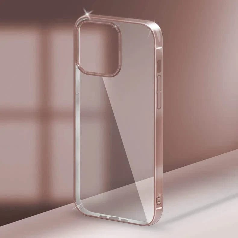 iShock Ultra Thin Transparent Shiny Metallic Looking Bumper Phone Back Case for Apple iPhone iPhone 14 Pro Max / Rose Gold - Ktusu