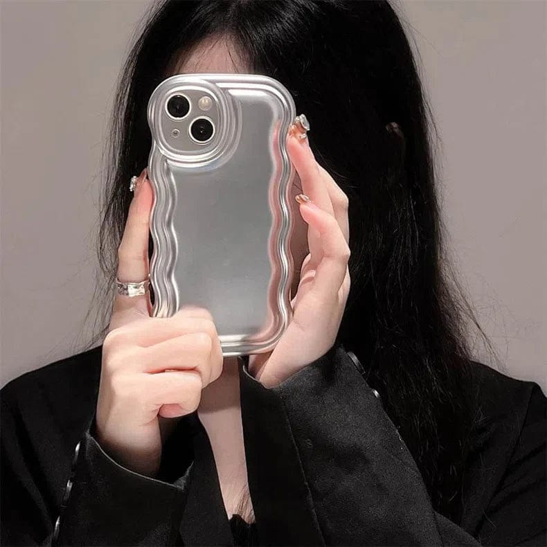 Reflective Shiny Wavy Edge Soft TPU Phone Back Case for Apple iPhone iPhone 14 Pro Max / Silver - Ktusu