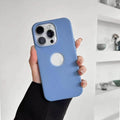 Leather Texture case with Logo Cut Hard Phone Back Case for Apple iPhone iPhone 14 Pro / Sky Blue - Ktusu