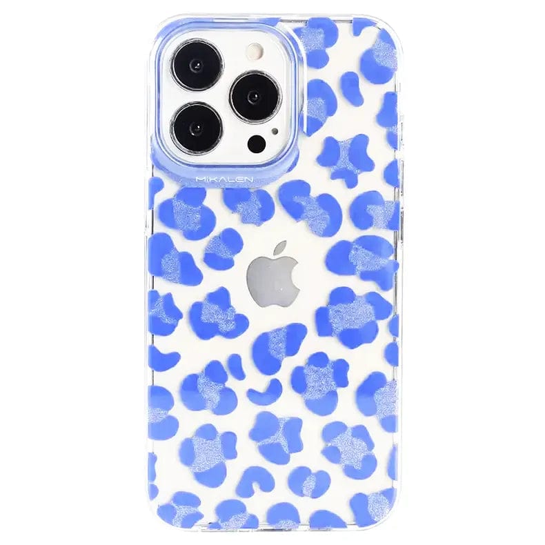 Mikalen Cheetah Print Soft Edge Hard Phone Back Case for Apple iPhone iPhone 15 Pro Max / Blue - Ktusu