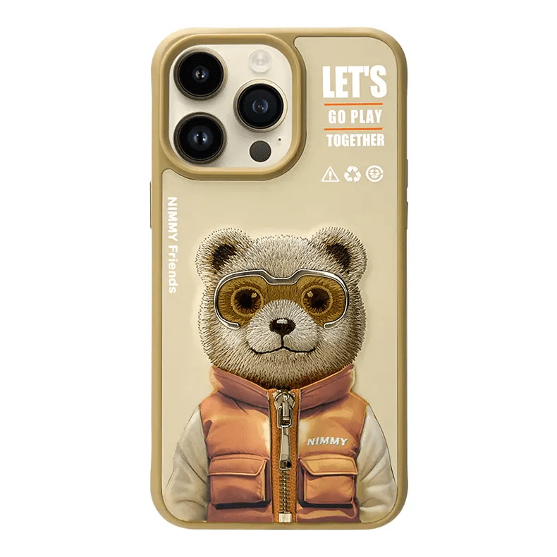 Nimmy 3D Embroided Hard Phone Back Case for Apple iPhone iPhone 15 Pro Max / Brown Bear - Ktusu