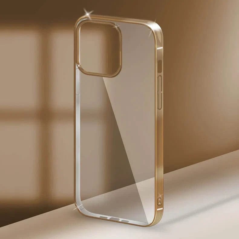 iShock Ultra Thin Transparent Shiny Metallic Looking Bumper Phone Back Case for Apple iPhone iPhone 15 Pro Max / Gold - Ktusu