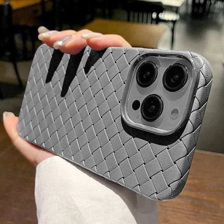 Luxury Weave Breathable Matte Silicone Soft Grid Phone Back Case for Apple iPhone iPhone 15 Pro Max / Grey - Ktusu