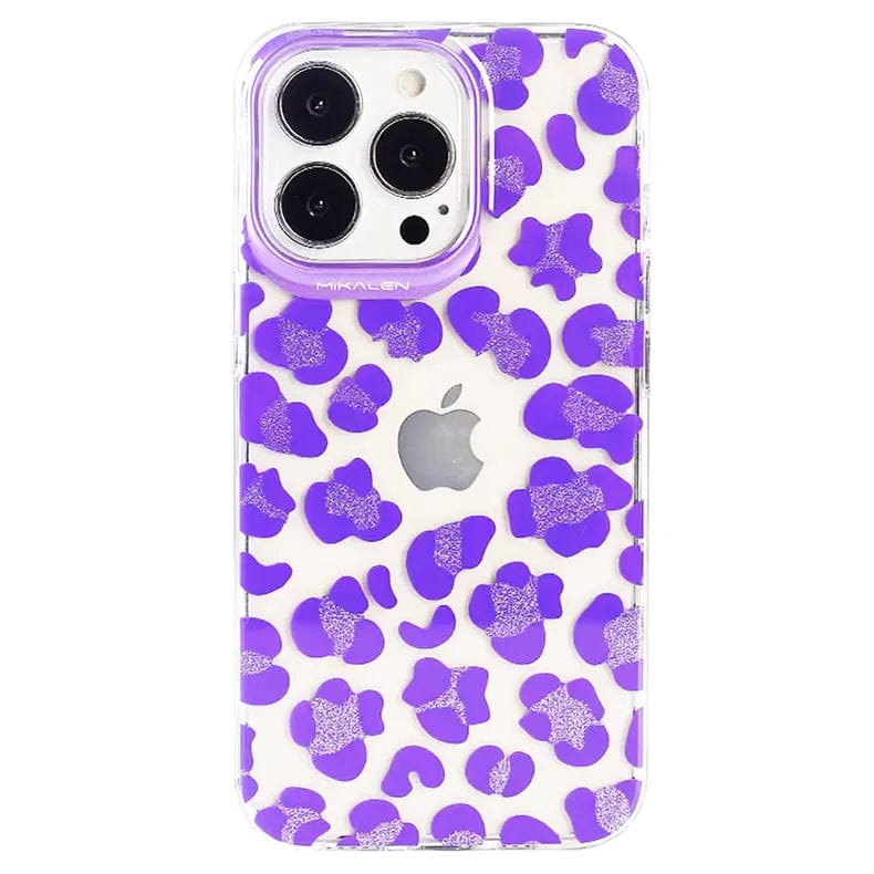 Mikalen Cheetah Print Soft Edge Hard Phone Back Case for Apple iPhone iPhone 15 Pro Max / Purple - Ktusu