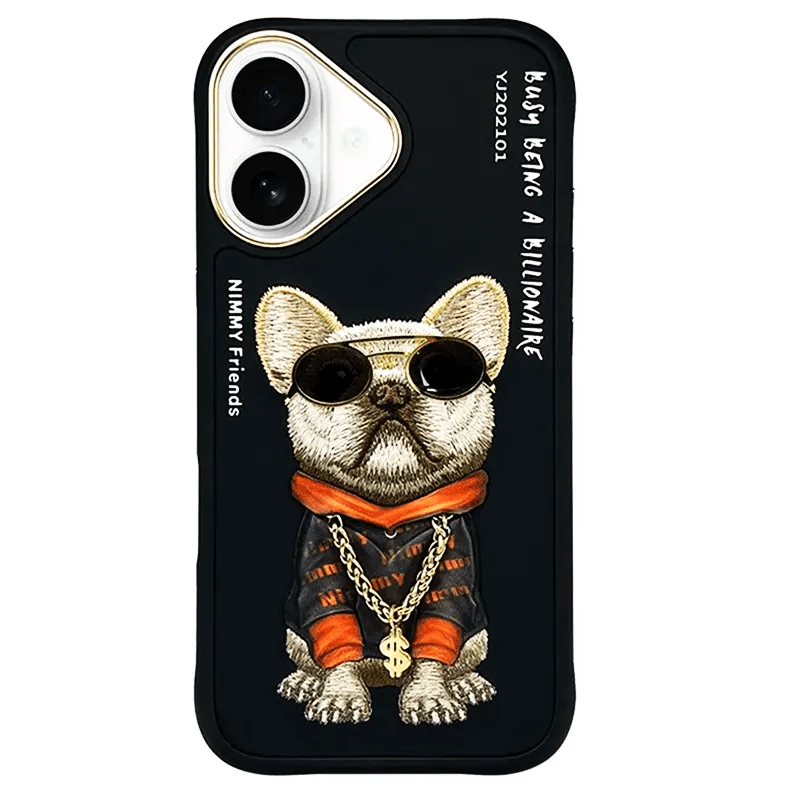 Nimmy 3D Embroided Hard Phone Back Case for Apple iPhone iPhone 16 / Bull Dog Black - Ktusu