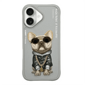 Nimmy 3D Embroided Hard Phone Back Case for Apple iPhone iPhone 16 / Bull Dog Grey - Ktusu