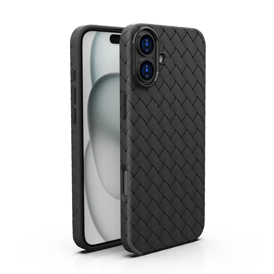 Luxury Weave Breathable Matte Silicone Soft Grid Phone Back Case for Apple iPhone iPhone 16 Plus / Black - Ktusu