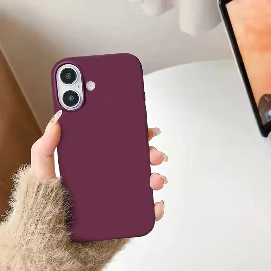 Liquid Silicone Microfiber Slim Soft Touch Phone Back Case for Apple iPhone 16 Seris iPhone 16 Plus / Wine Red - Ktusu