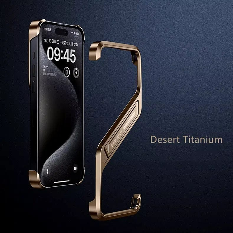 Built in Kickstand Aluminum Rimless Heat Dissipation Bumper for Apple iPhone iPhone 16 Pro Max / Desert Titanium - Ktusu