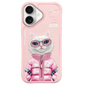 Nimmy 3D Embroided Hard Phone Back Case for Apple iPhone iPhone 16 Pro Max / Pink Swag Cat - Ktusu