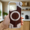 Walnut Wood Pattern Metal Frameless Kickstand Ring Phone Back Case for Apple iPhone iPhone 16 Pro / Silver 1 / With MagSafe - Ktusu