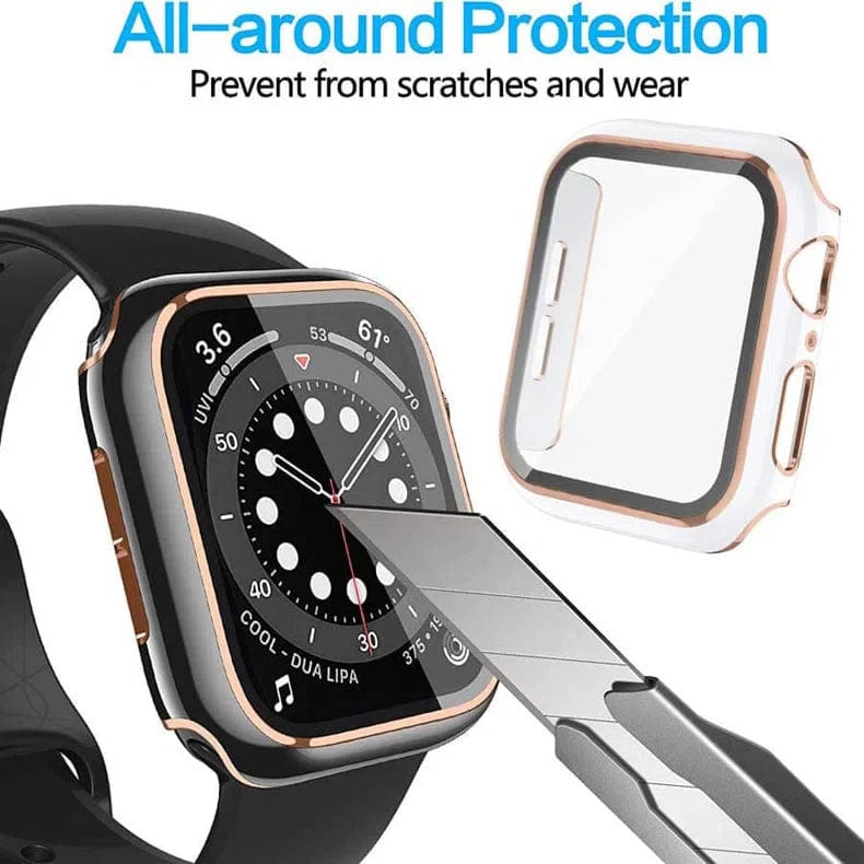 Glossy Chrome Hard PC Built-in Glass Screen Protector Watch Case for iWatch - Ktusu