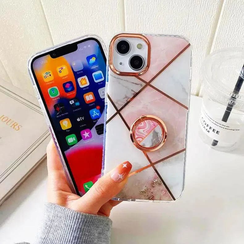 TPU Soft Edge Glossy Marble Texture Hard Phone Back Case for Apple iPhone - Ktusu