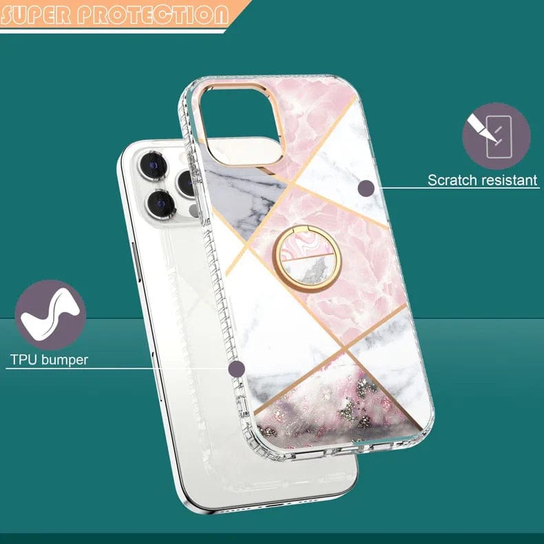 TPU Soft Edge Glossy Marble Texture Hard Phone Back Case for Apple iPhone - Ktusu