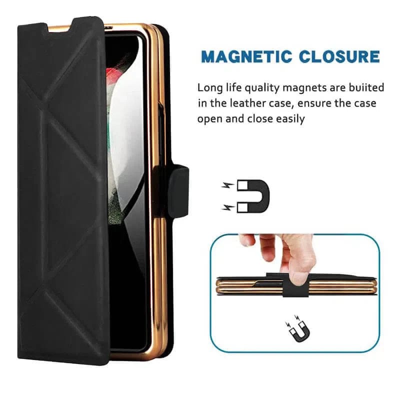 Leather Magnetic Flip Hard Case with Tempered Glass for Samsung Galaxy Z Fold - Ktusu