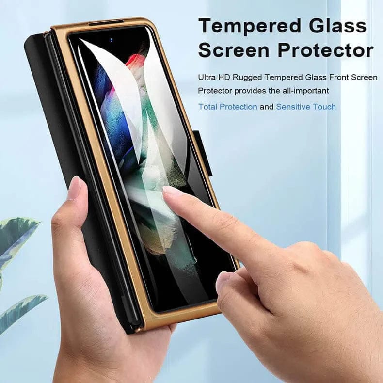 Leather Magnetic Flip Hard Case with Tempered Glass for Samsung Galaxy Z Fold - Ktusu