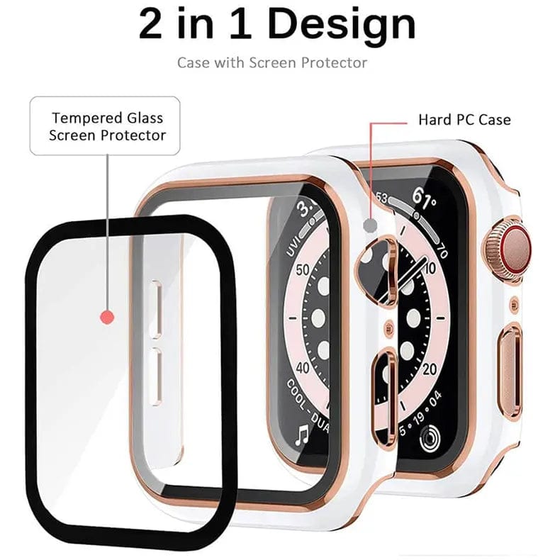 Glossy Chrome Hard PC Built-in Glass Screen Protector Watch Case for iWatch - Ktusu