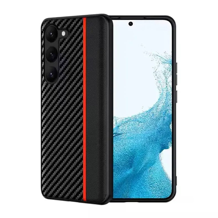 Slim Carbon Fiber + Leather Texture Hard Phone Case for Samsung Galaxy Samsung S23 Plus / Red Blue - Ktusu