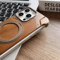 Walnut Wood Pattern Metal Frameless Kickstand Ring Phone Back Case for Apple iPhone - Ktusu