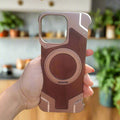 Walnut Wood Pattern Metal Frameless Kickstand Ring Phone Back Case for Apple iPhone - Ktusu