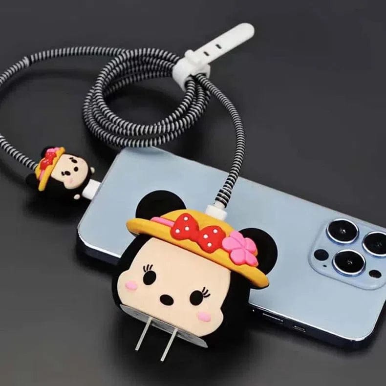 3D Silicone Case Cover for Apple Charger 18-20W with Spiral Cable Mickey Mouse - Ktusu