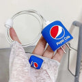 3D Silicone Case Cover for Apple Charger 18-20W with Spiral Cable Pepsi Cola - Ktusu