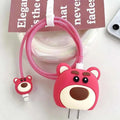 3D Silicone Case Cover for Apple Charger 18-20W with Spiral Cable Pink Bear - Ktusu