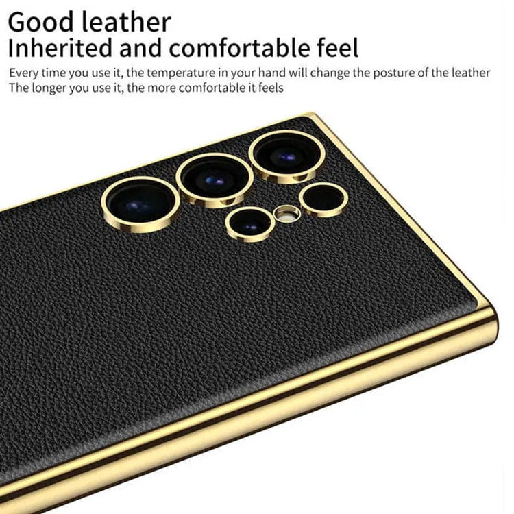 Artificial Leather Electroplating Soft TPU Hard Back Phone Case for Samsung Galaxy Samsung 24 ultra / Black - Ktusu