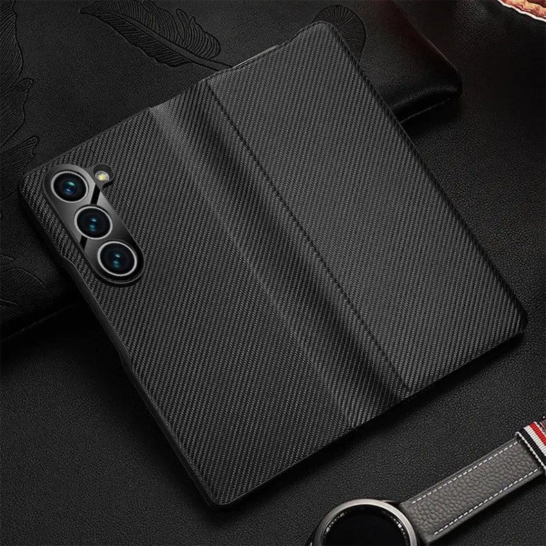 Carbon Fiber Texture Diary Phone Case for Samsung Galaxy Z Fold Samsung Fold5 / Black - Ktusu