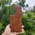 Huanmin Leather Texture Hard Phone Back Case for Samsung Galaxy Samsung S20 Ultra / Tan Brown - Ktusu