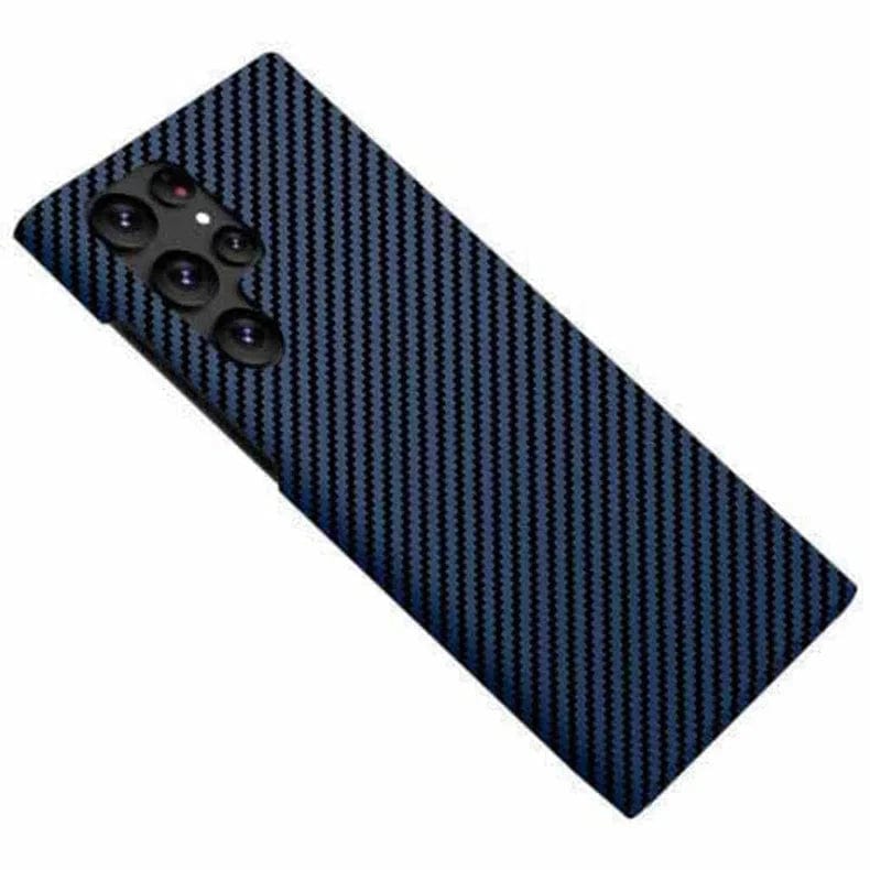 Carbon Fiber Texture Soft Coating Hard Phone Back Case for Samsung Galaxy Samsung S23 / Blue - Ktusu