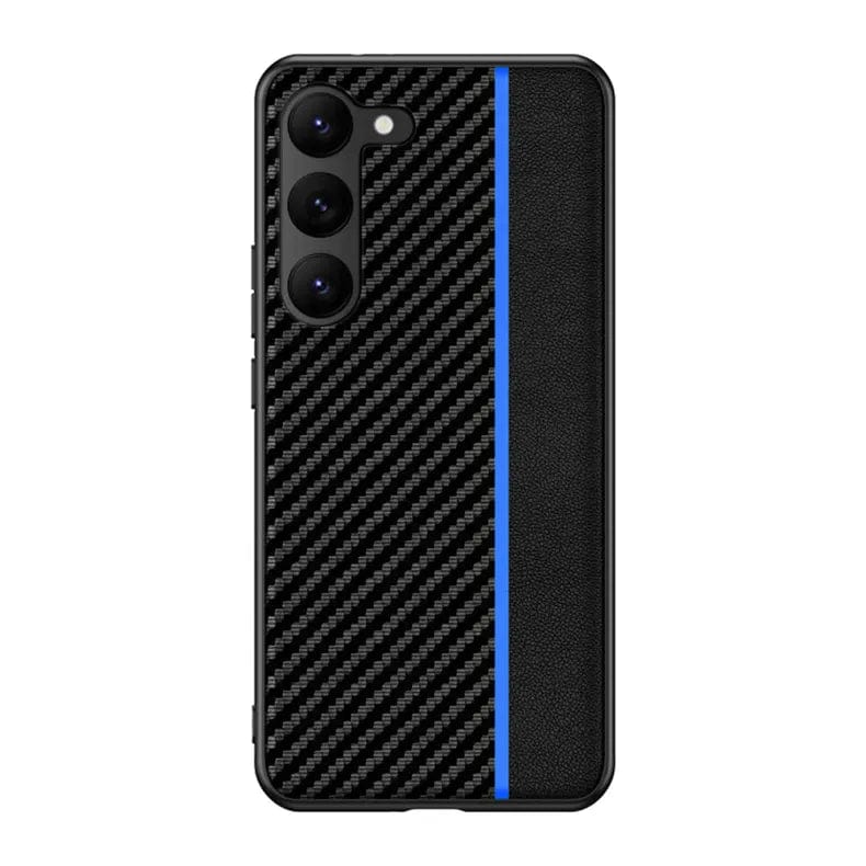 Slim Carbon Fiber + Leather Texture Hard Phone Case for Samsung Galaxy Samsung S23 Plus / Blue - Ktusu