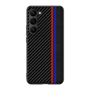 Slim Carbon Fiber + Leather Texture Hard Phone Case for Samsung Galaxy Samsung S23 Plus / Red Blue - Ktusu