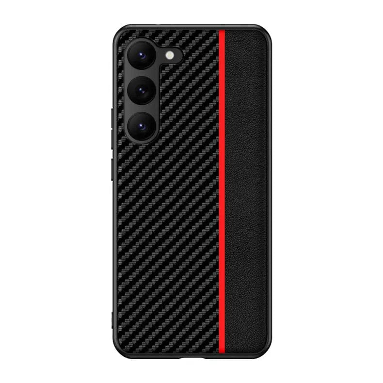 Slim Carbon Fiber + Leather Texture Hard Phone Case for Samsung Galaxy Samsung S23 Plus / Red - Ktusu